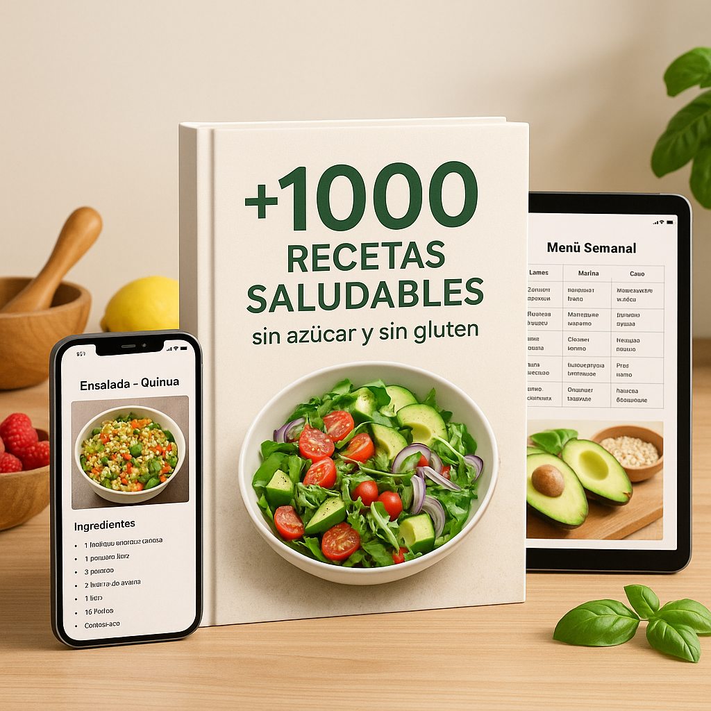 +1000 RECETAS SALUDABLES SIN GLUTEN SIN AZUCAR Y 15 BONOS DE REGALO🎁
